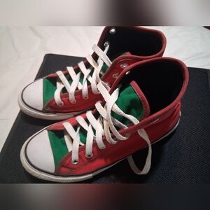 Converse Shoes Red Green, All Stars, High Top Sneakers Christmas Size 2.5 Youth